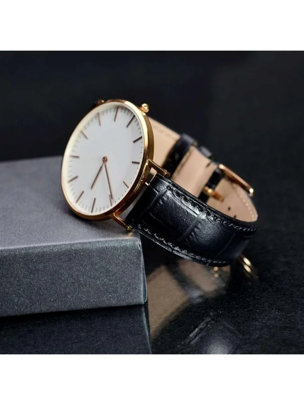 Italian Leather 22mm Watch Band, Embossed Alligator Grain, Rose Gold Buckle